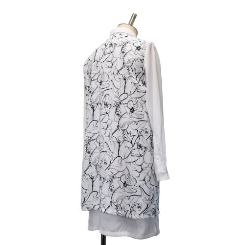 【MiDiom】ミディオム　Drawing Flower Layered Shirt　White