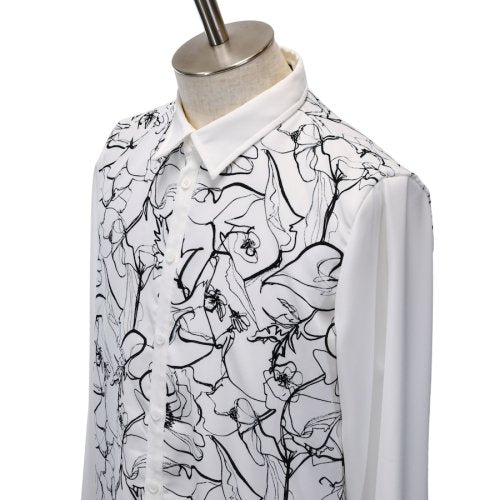 【MiDiom】ミディオム　Drawing Flower Layered Shirt　White