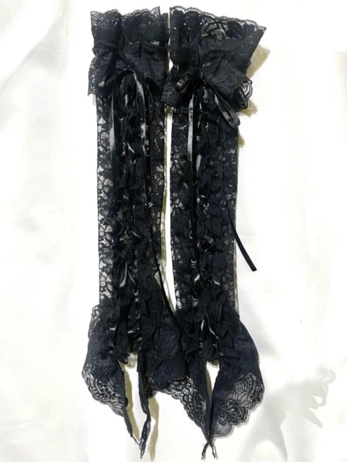 [Marble] Marble fingertip volume lace Amege gloves: Black lace x black: M size