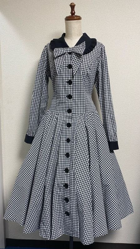 [물리적 드롭] 물리적 드롭 긴 레트로 원피스 [Black Gingham]