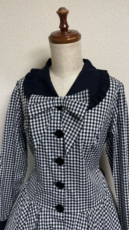 [Gota física] Drop Física de una sola pieza Retro Long -Sileged [Black Gingham]