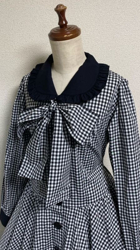 [Gota física] Drop Física de una sola pieza Retro Long -Sileged [Black Gingham]