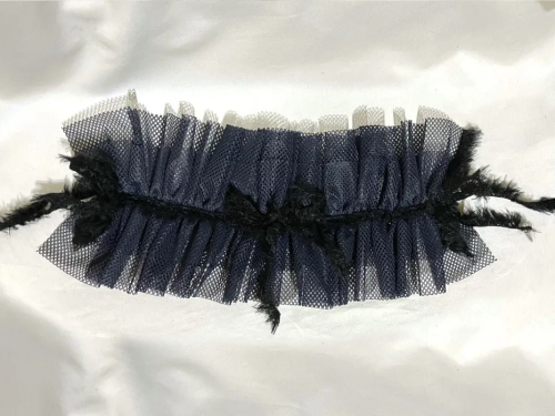 [Marble] Marble fringe ribbon frilled headdress navy blue net