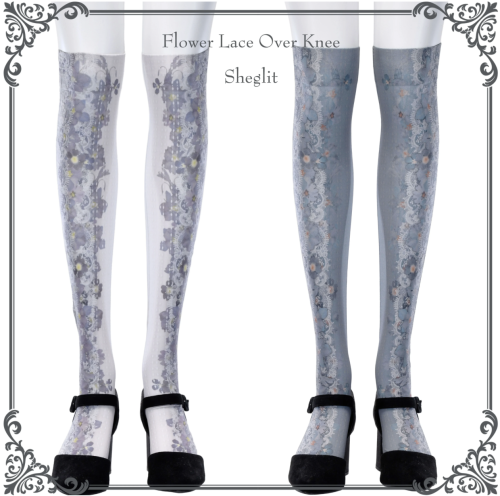 [SHEGLIT] Sheglit Flower Lace Over Knee dull Blue