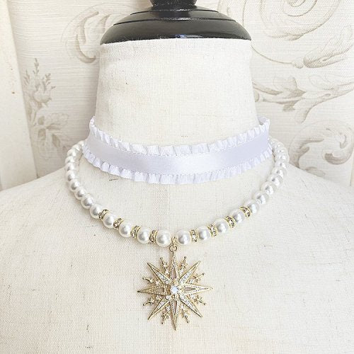 [Estrellas] Estragas Bright Star Frill Choker [blanc / rose / bleu clair / vin / noir] [Taille 1 / Taille 2]