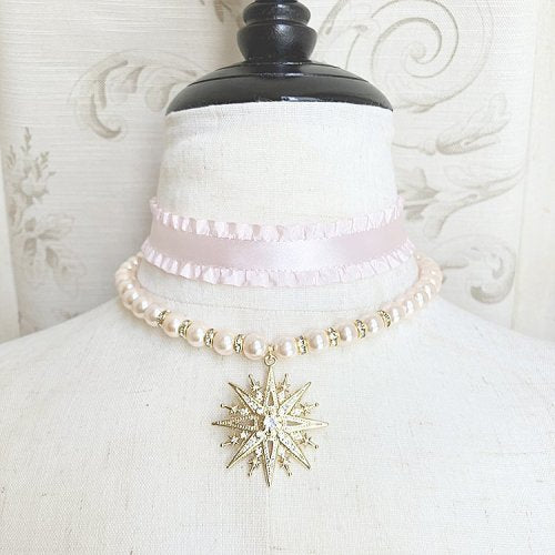 [Estrellas] Estragas Bright Star Frill Choker [blanc / rose / bleu clair / vin / noir] [Taille 1 / Taille 2]