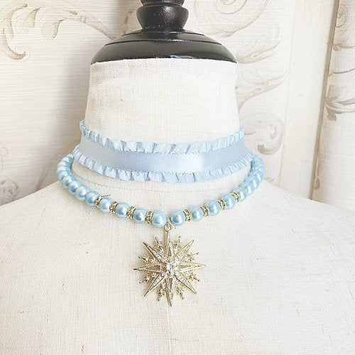 [Estrellas] Estragas Bright Star Frill Choker [blanc / rose / bleu clair / vin / noir] [Taille 1 / Taille 2]