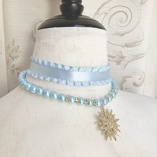 [Estrellas] Estragas Bright Star Frill Choker [blanc / rose / bleu clair / vin / noir] [Taille 1 / Taille 2]