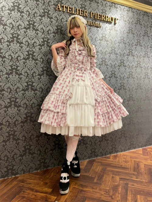 【ATELIER PIERROT】  Rosy Bouquet Dress　Pink/Light Gray/Purple/Black　サイズ1