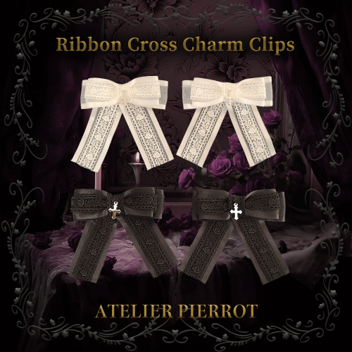 【ATELIER PIERROT】 Ribbon Cross Charm Clips White/ Black