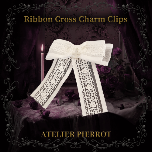 【ATELIER PIERROT】 Ribbon Cross Charm Clips White/ Black