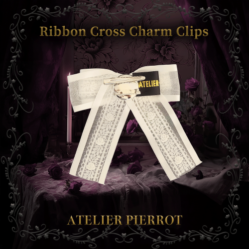 【ATELIER PIERROT】 Ribbon Cross Charm Clips White/ Black