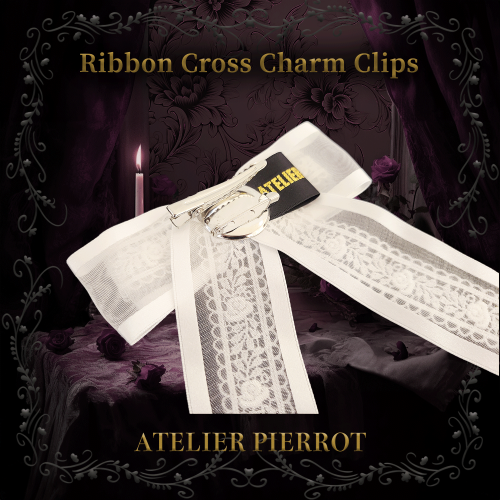 【ATELIER PIERROT】 Ribbon Cross Charm Clips White/ Black