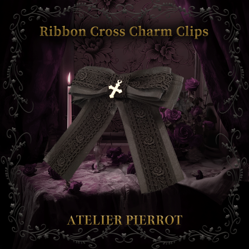 【ATELIER PIERROT】 Ribbon Cross Charm Clips White/ Black