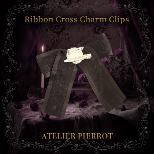 【ATELIER PIERROT】 Ribbon Cross Charm Clips White/ Black