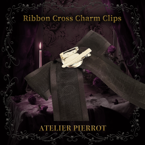 【ATELIER PIERROT】 Ribbon Cross Charm Clips White/ Black