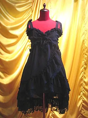 [Mármol] Marble Baby Doll Type Princess Vestido: Negro X Negro Lace