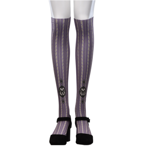 【Sheglit】シェグリット　Flower Stripe Over Knee　ライラック
　