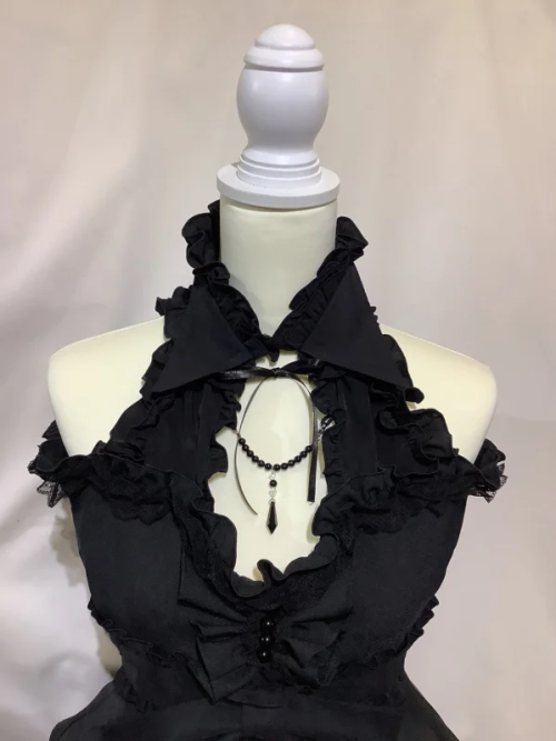 [Mármol] Vestido de joya de mariposa de mármol: Negro x Negro Chiffon Condayo x encaje negro