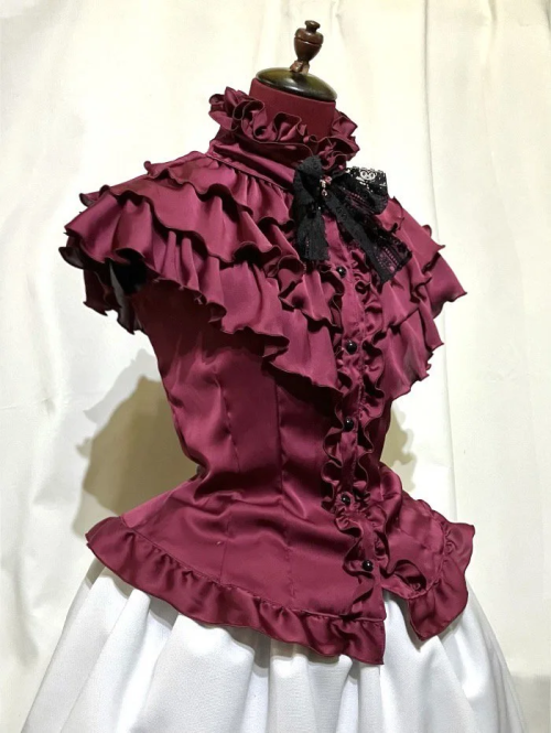 [Marble] Marble Classical Cameo Tier Dear Blouse: Red Wine