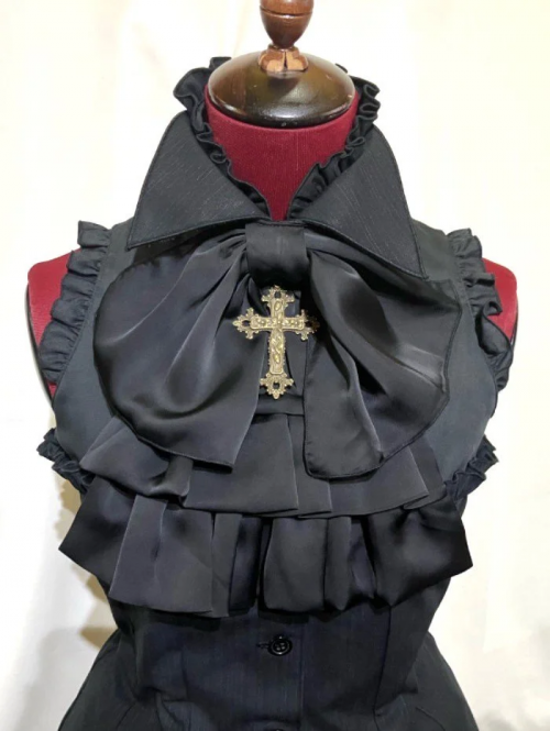 [Marmor] Marmor Gothic Thai Korsett -Stilbluse Kleid: Schwarze Streifen x Schwarz x Schwarz