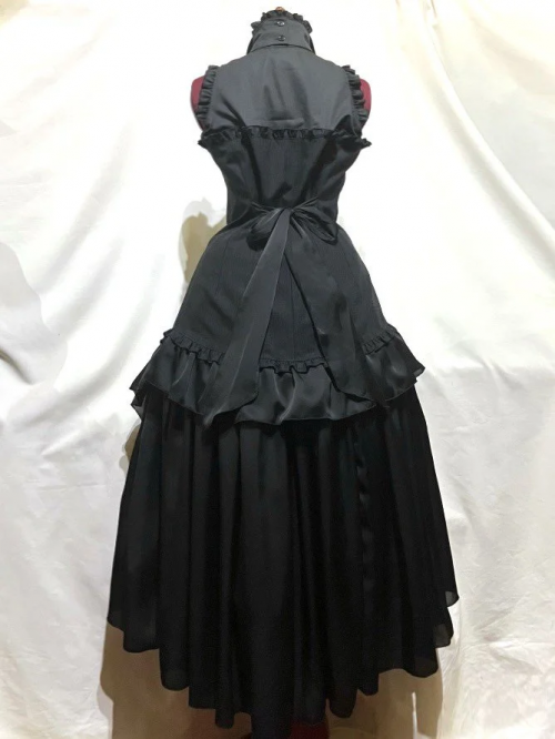 [Marmor] Marmor Gothic Thai Korsett -Stilbluse Kleid: Schwarze Streifen x Schwarz x Schwarz