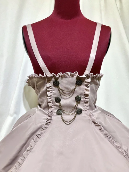 [MÁRMOL] Falda drapeada de cintura alta con cadena decorativa con emblema de mármol: BeigePink×Volantes flocados con estampado gótico marrón★No elegible para VENTA★