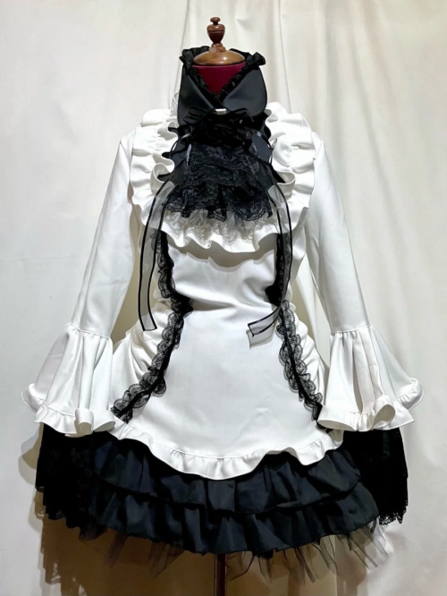 [Mármol] Vestido ribonde de mármol / vestido clásico de vestido tailandés One Piece: Black and White x Black Tulle