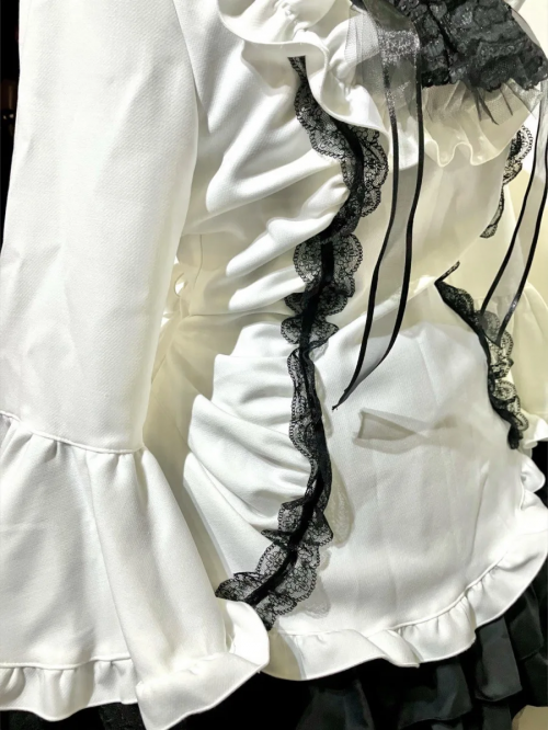 [Mármol] Vestido ribonde de mármol / vestido clásico de vestido tailandés One Piece: Black and White x Black Tulle