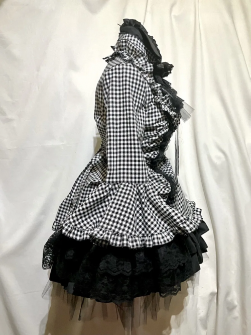 [Mármol] Vestido ribonde de mármol / Vestido de tachuela tailandesa clásica One Piece: Black White Gingham Check