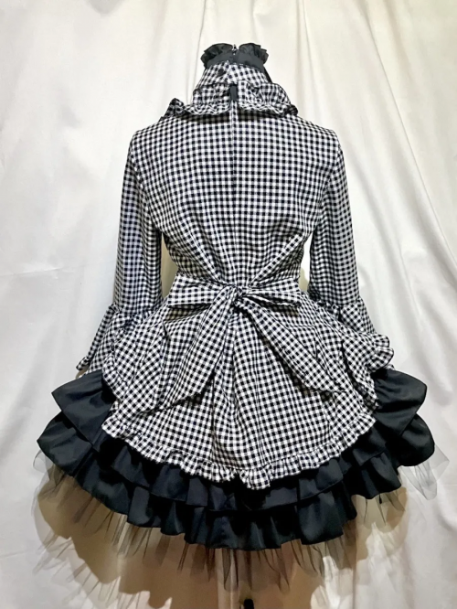 [Mármol] Vestido ribonde de mármol / Vestido de tachuela tailandesa clásica One Piece: Black White Gingham Check