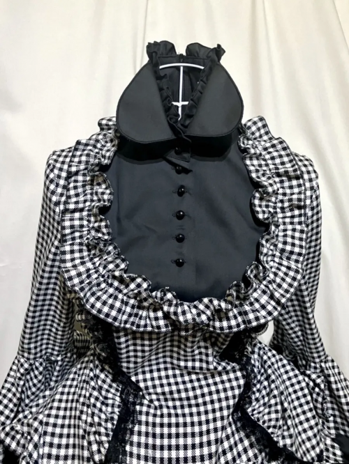 [Mármol] Vestido ribonde de mármol / Vestido de tachuela tailandesa clásica One Piece: Black White Gingham Check