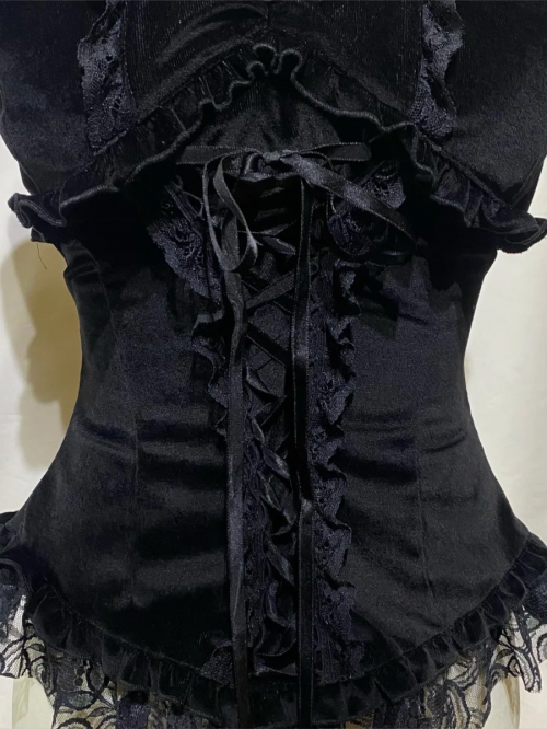 [Marmor] Marmor Crosed Bustier: Schwarzer Velor x Weißer Streifen