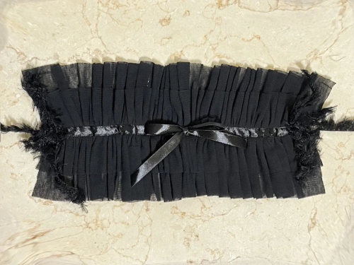 [Marble] Marble fringe ribbon frilled headdress black tulle net