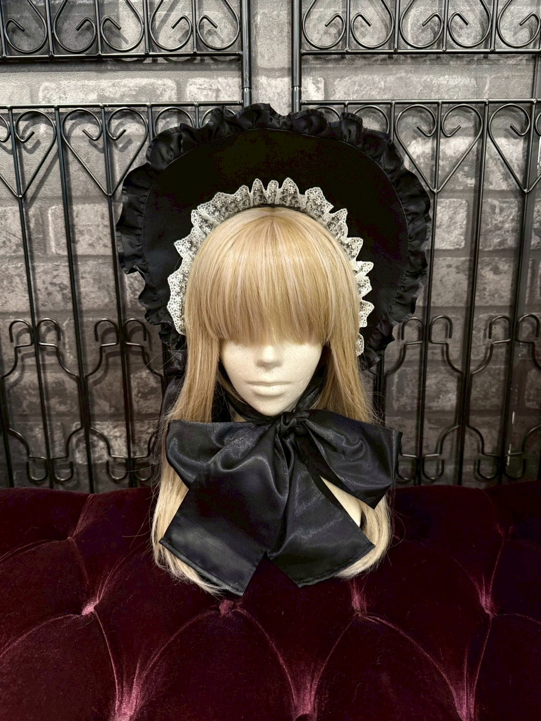 [HERHUM] Gorro completo Harham Oribonchan (versión Shantung) Blanco/Negro x Encaje blanco/Negro