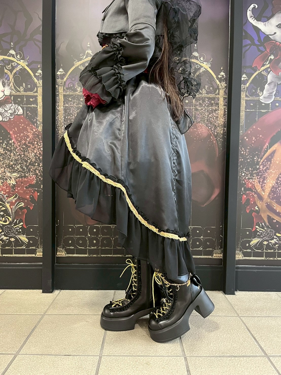 【ATELIER PIERROT】　Eternal Nocturne Bustle Skirt　ホワイト/ブラック
