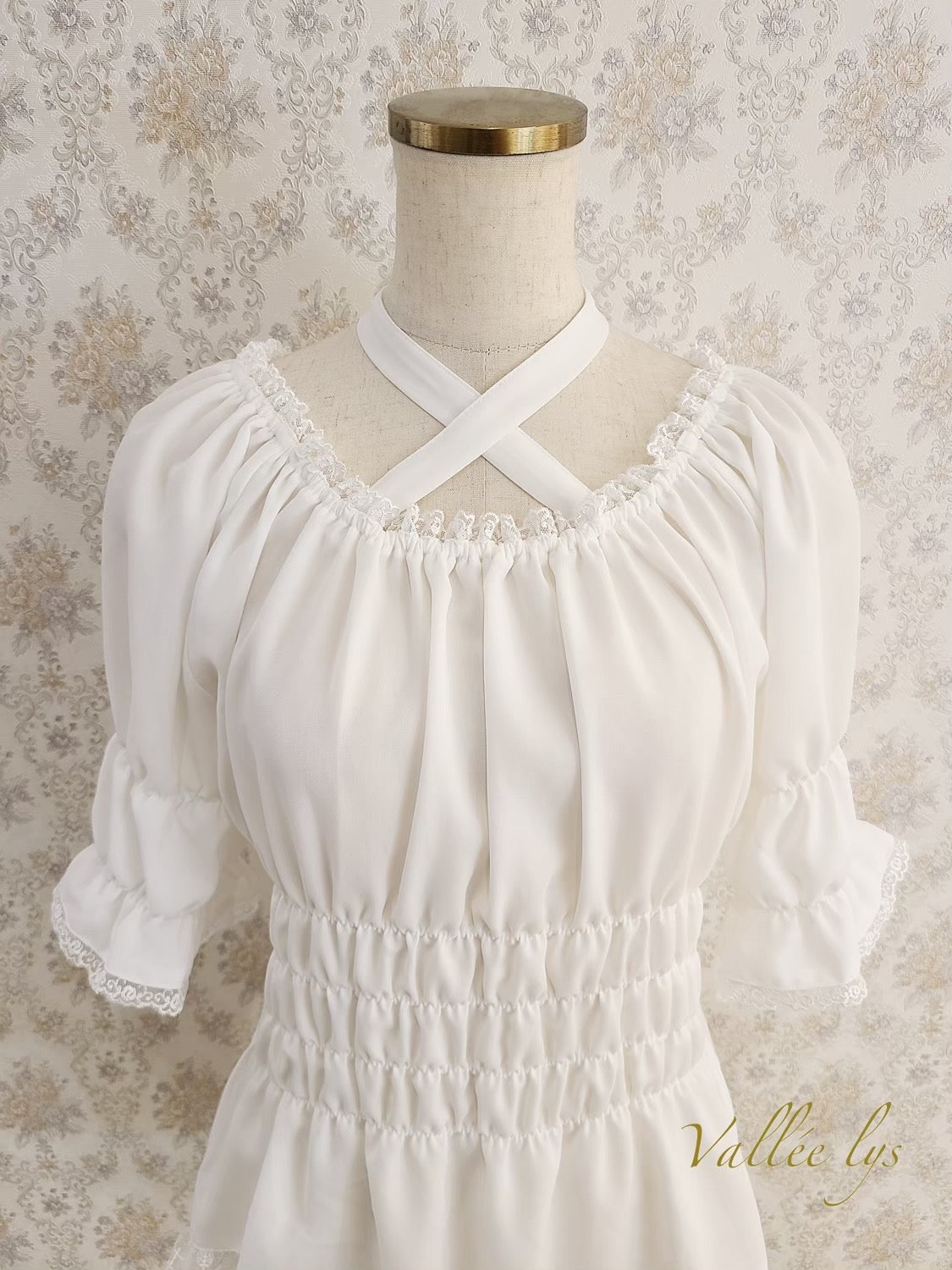 [Vallée Lys] Vallellis 5 -Minute Sleeve Shirring Blouse White
