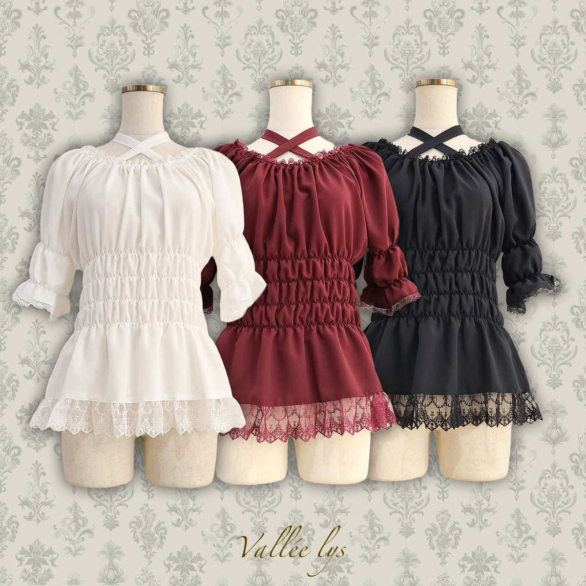 Vallée lys】ヴァレリス 5分袖シャーリングブラウスを販売する 