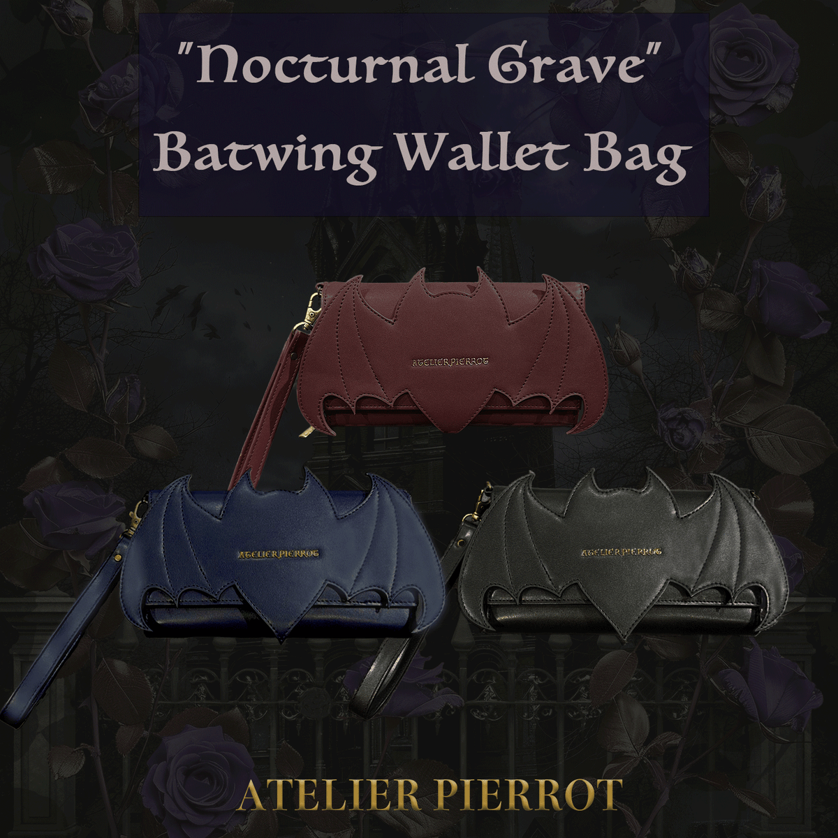 ATELIER PIERROT】 “Nocturnal Grave” Batwing Wallet Bag -Gothic