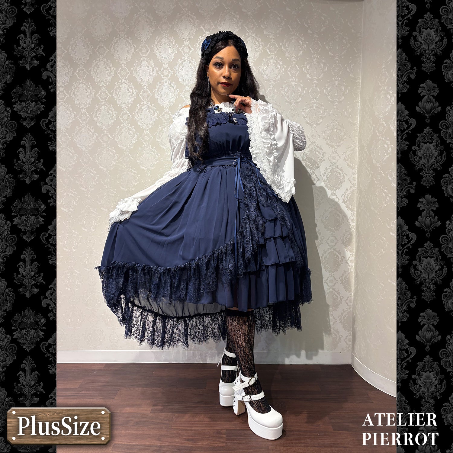 【ATELIER PIERROT】　★ご予約受付中★ Cathedral Veil  Jumper Skirt 　ホワイト/ボルドー/パープル/ネイビー/ブラック　プラスサイズ