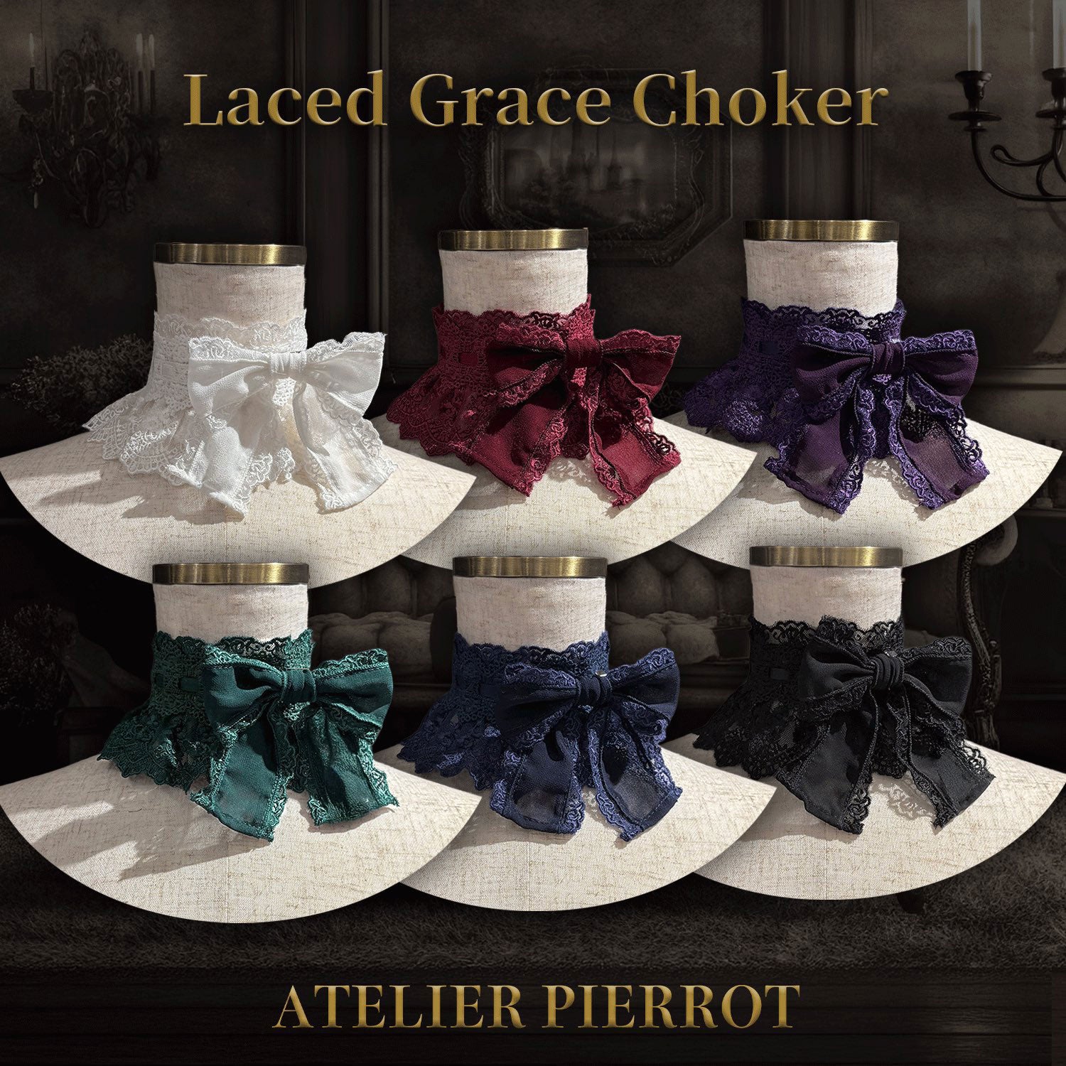 【ATELIER PIERROT】 Laced Grace Choker White / Bordeaux / Purple / Green / Navy / Black
