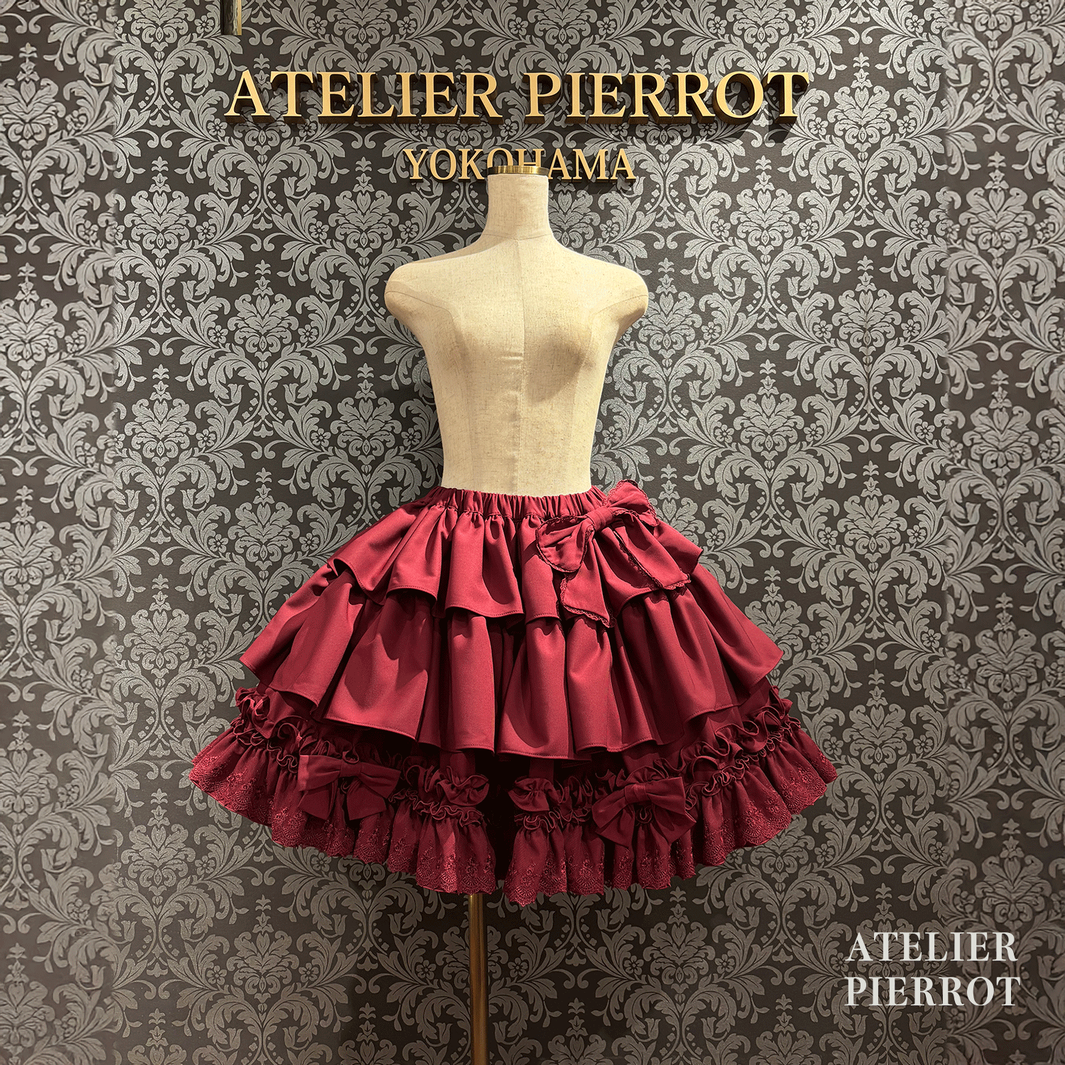 【ATELIER PIERROT】　Melty Ribbon Tier Skirt　ホワイト/ボルドー/ブラック　