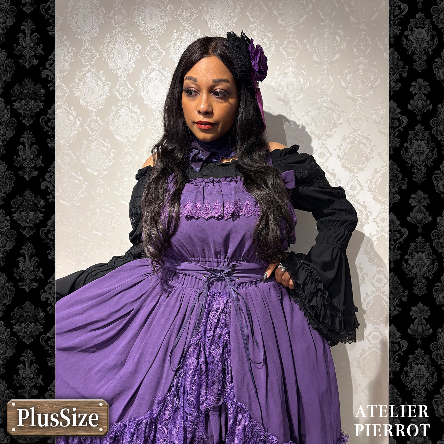 【ATELIER PIERROT】　★ご予約受付中★ Cathedral Veil  Jumper Skirt 　ホワイト/ボルドー/パープル/ネイビー/ブラック　プラスサイズ