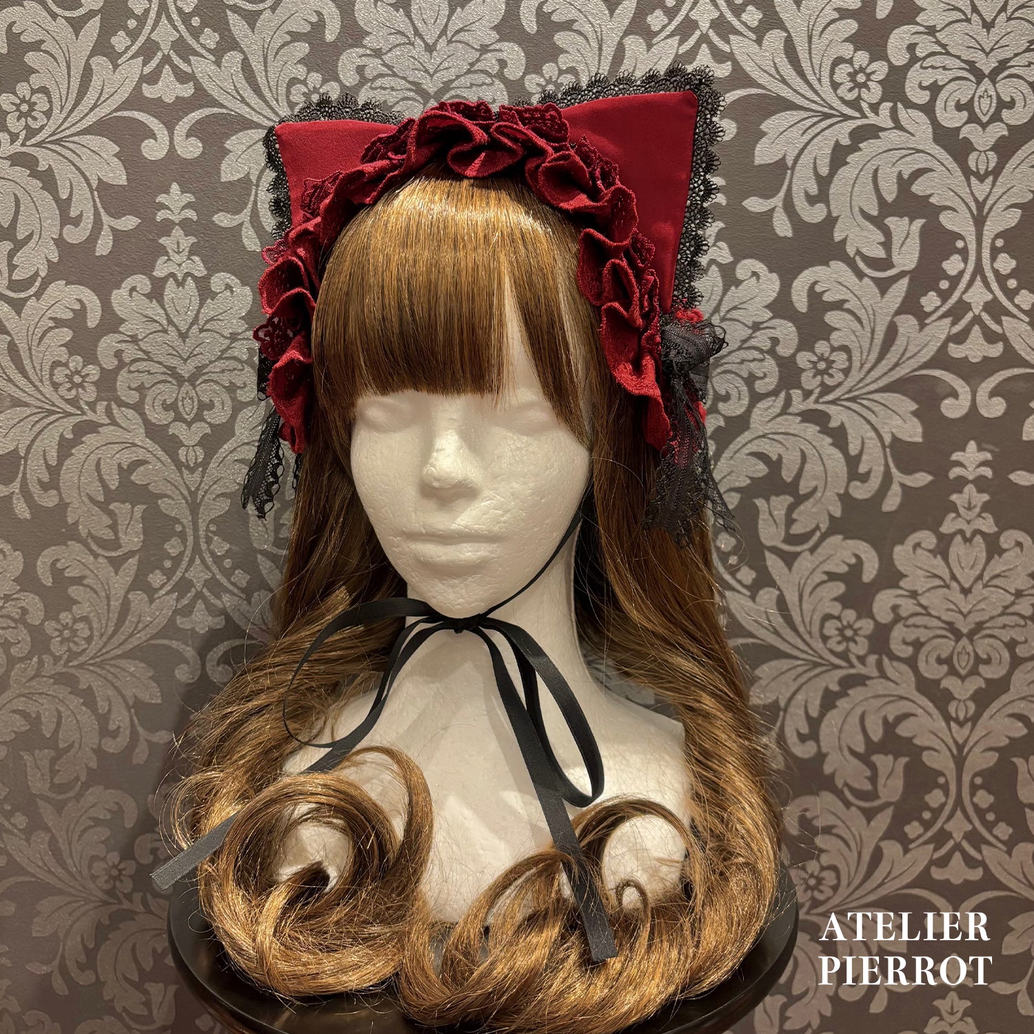 【ATELIER PIERROT】　★ご予約受付中★ Mimi de Chat Lace Headdress　ホワイト/新色ボルドー/新色パープル/新色ネイビー/ブラック×ホワイト/ブラック