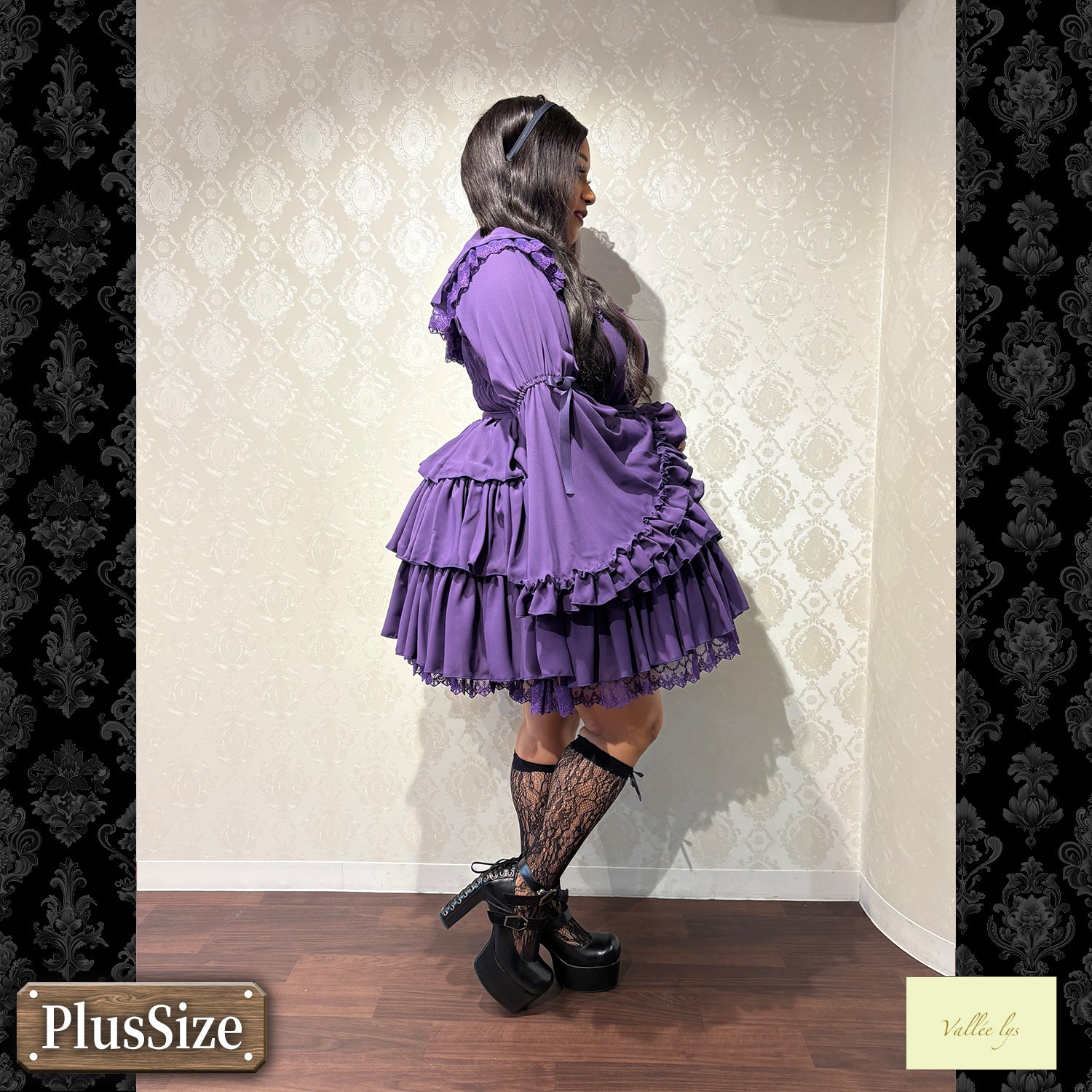 【Vallée lys】ヴァレリス　★ご予約受付中★　 CoquelicotDress　ホワイト/ボルドー/パープル/ネイビー/ブラック　プラスサイズ