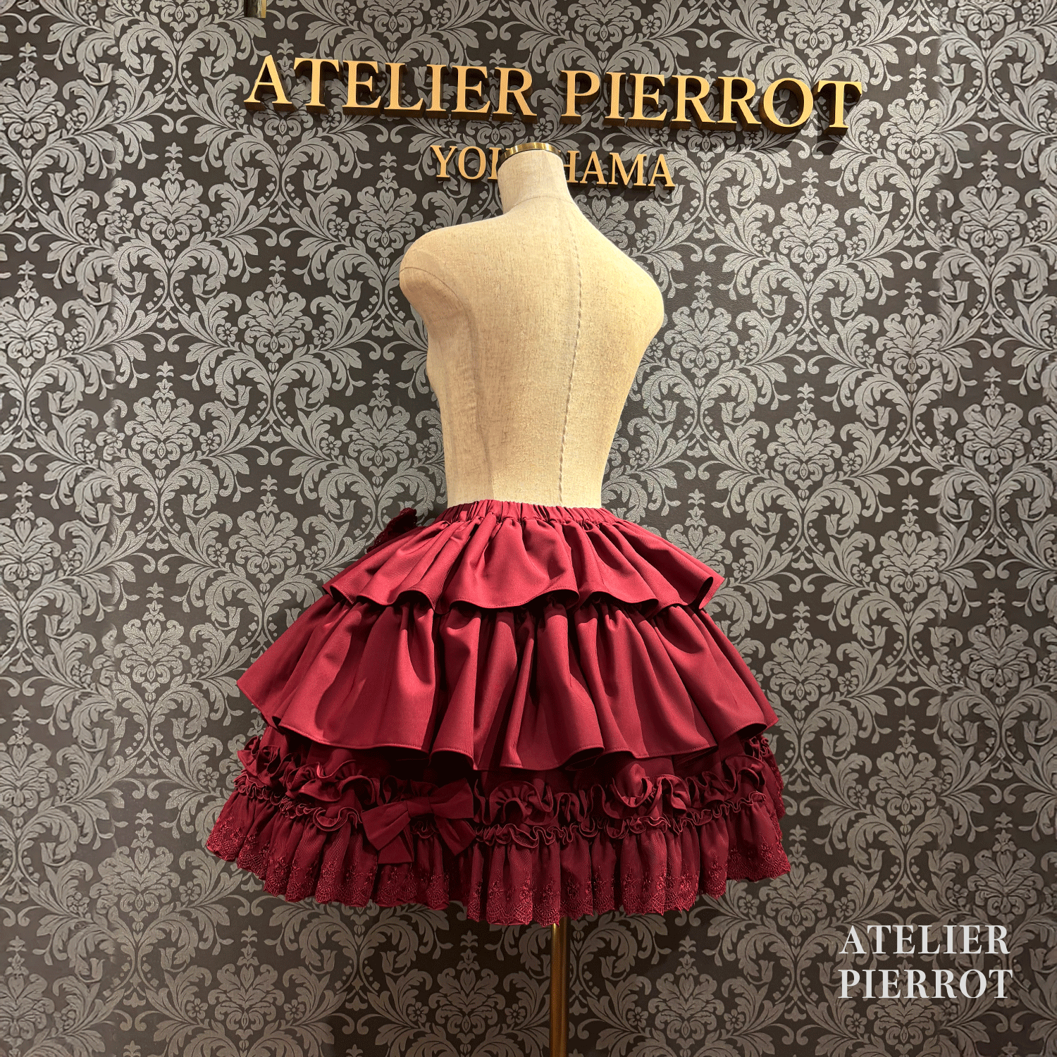 【ATELIER PIERROT】　Melty Ribbon Tier Skirt　ホワイト/ボルドー/ブラック　