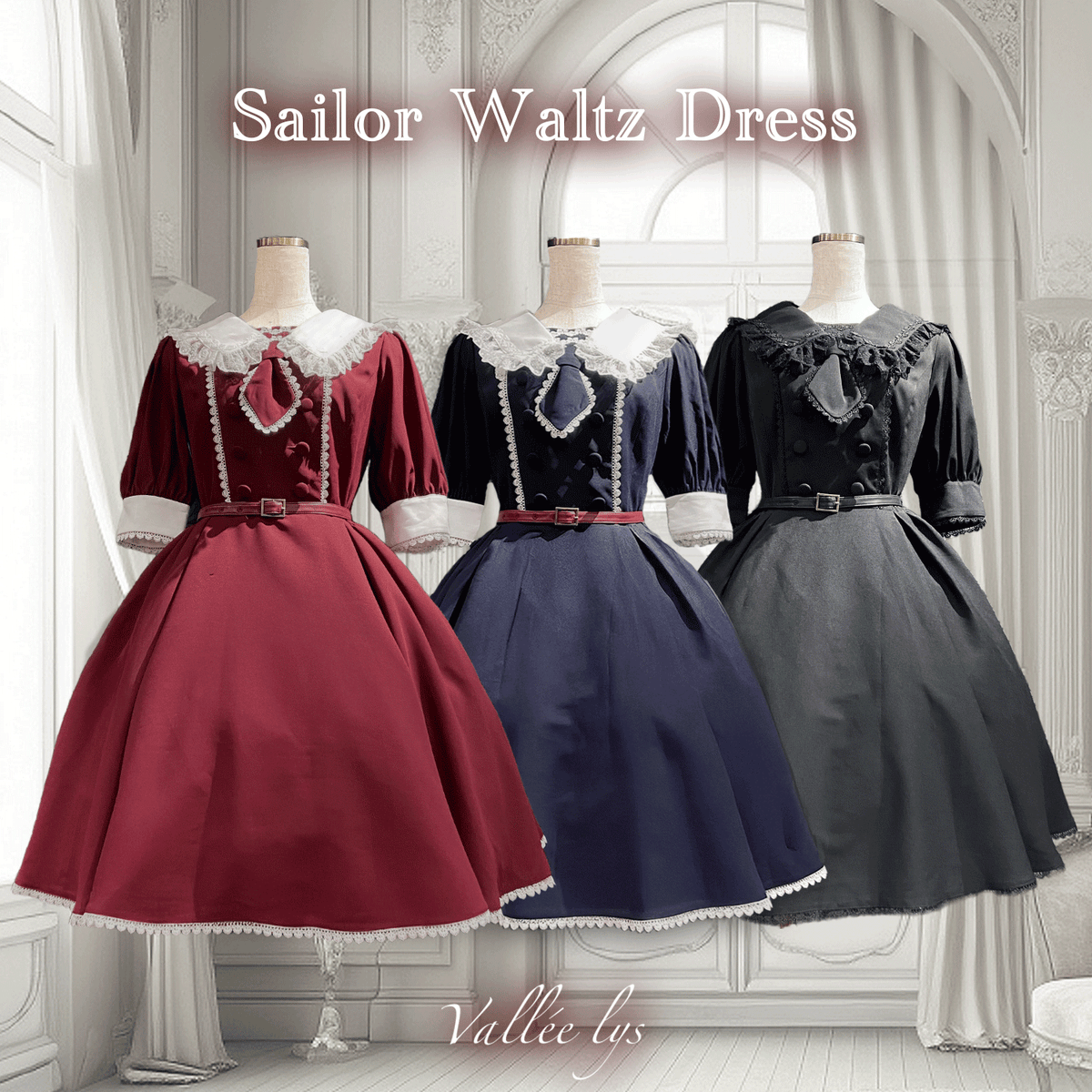 Vallée lys】ヴァレリス Sailor Waltz Dress ボルドー/ネイビー Vallée lys】ヴァレリス Sailor Waltz Dress ボルドー/ネイビー