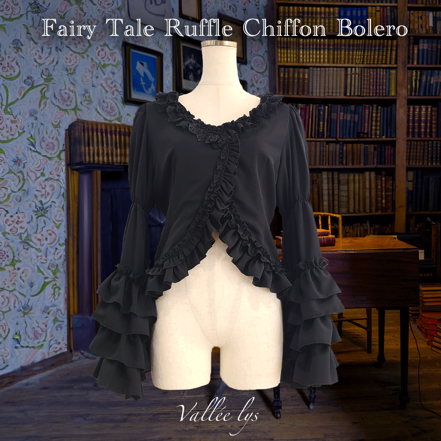 【Vallée lys】ヴァレリス　　Fairy Tale Ruffle Chiffon Bolero　White/ Black