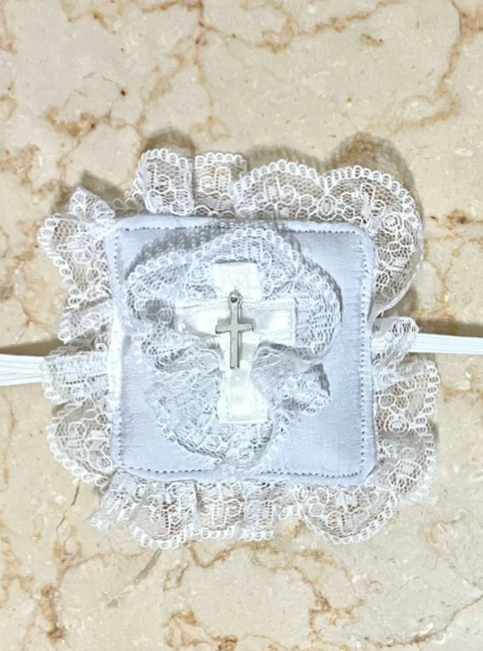 [Marble] Reversible Eye Patch with Marble Cross (Eye Pardoon): White x White Lace xx Silver Cross