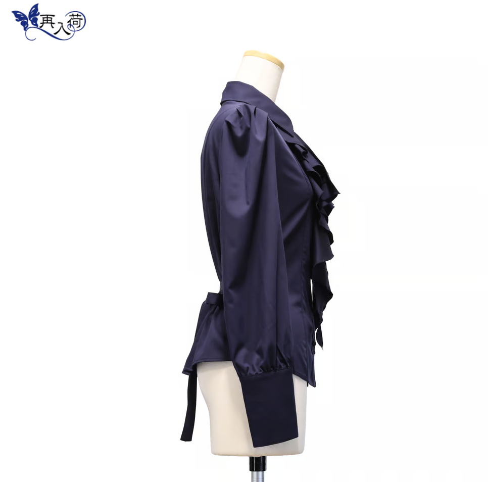 [Sheglit] Sheglit Bishop Sleeve Jabo Blouse Navy M/L